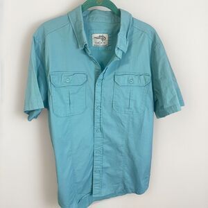 Reel Life✨ Fishing Shirt Adult Large Light Blue Short Sleeve Button Up
